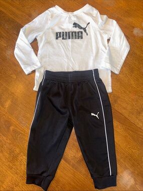 Puma Black Baby 12M Track Joggers with White Piping and Matching Shirt
